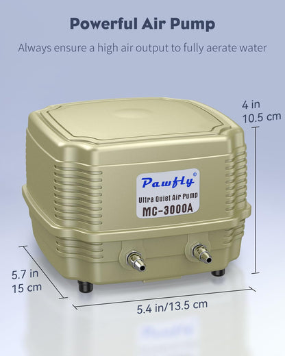 Pawfly Aquarium Air Pump 254 GPH Dual Outlets Fish Tank Air Pump for Tanks up to 300 Gallons Adjustable Quiet Oxygen Pump Fish Tank Aerator with Airline Tubing and Check Valves