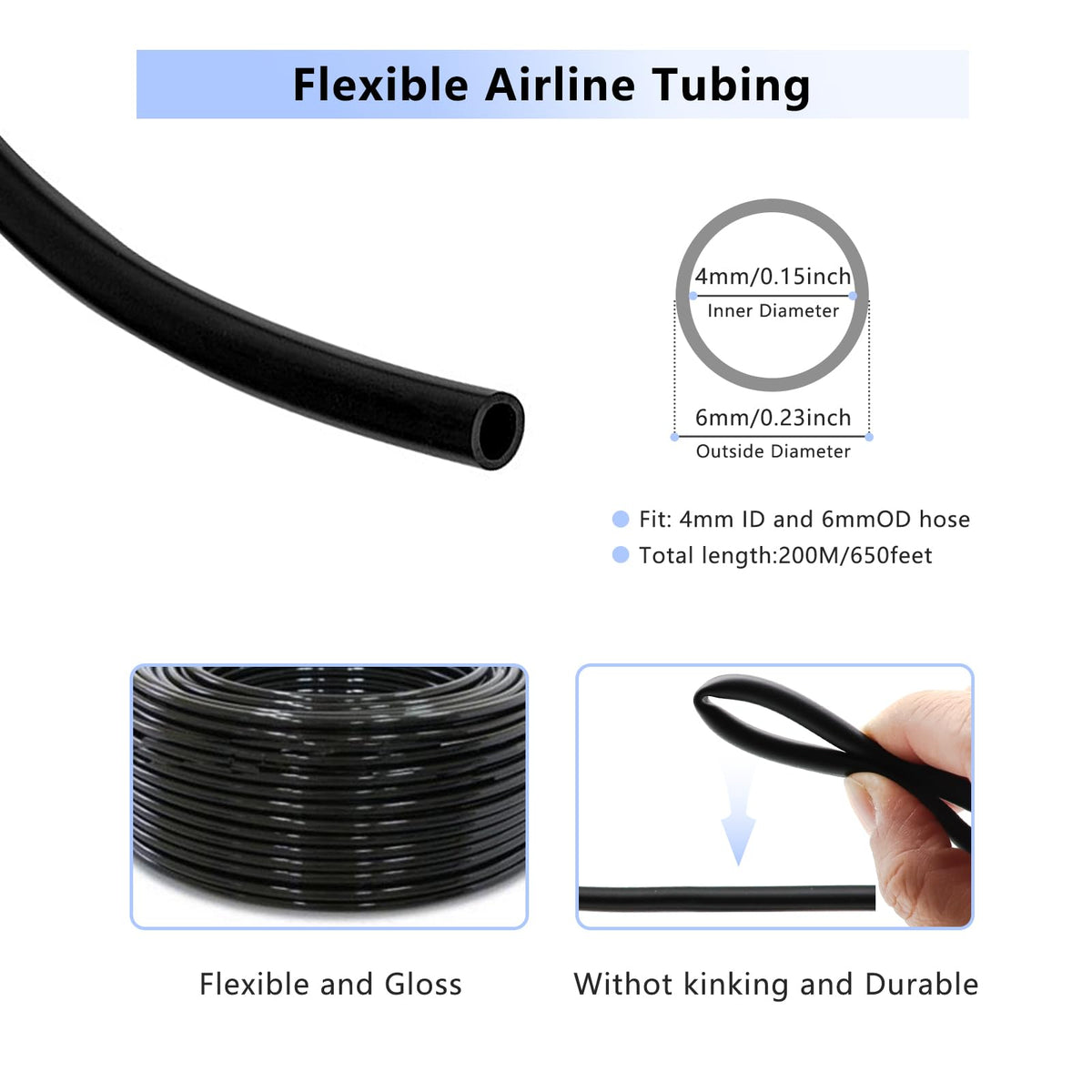 JIHAQUA 650 Feet Aquarium Air Pump Airline Tubing,