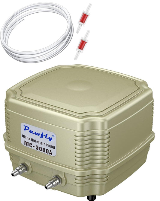Pawfly Aquarium Air Pump 254 GPH Dual Outlets Fish Tank Air Pump for Tanks up to 300 Gallons Adjustable Quiet Oxygen Pump Fish Tank Aerator with Airline Tubing and Check Valves