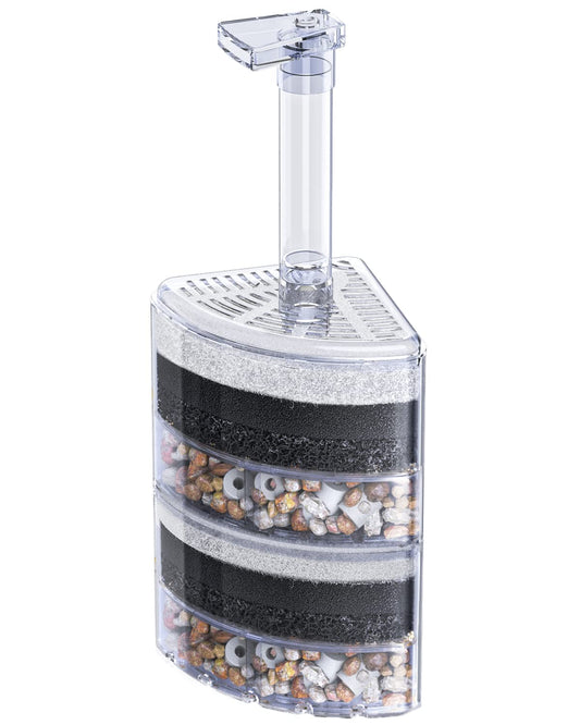 Pawfly Aquarium Corner Sponge Filter Quiet Small Fish Bio Foam Filter with Natural Stones Gravels and Ceramic Rings for Betta Fry Shrimp Fish Tanks up to 50 Gallons (Air Pump Not Included)