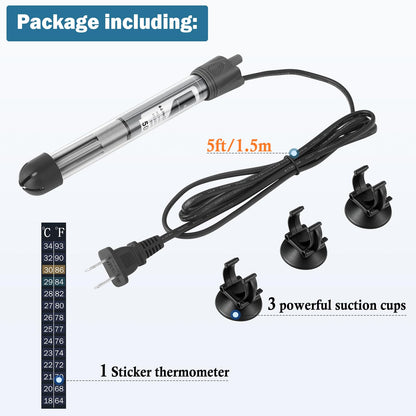 HITOP 25W Adjustable Aquarium Heater, Submersible Fish Tank Heater Thermostat with Suction Cups for 5-10Gal
