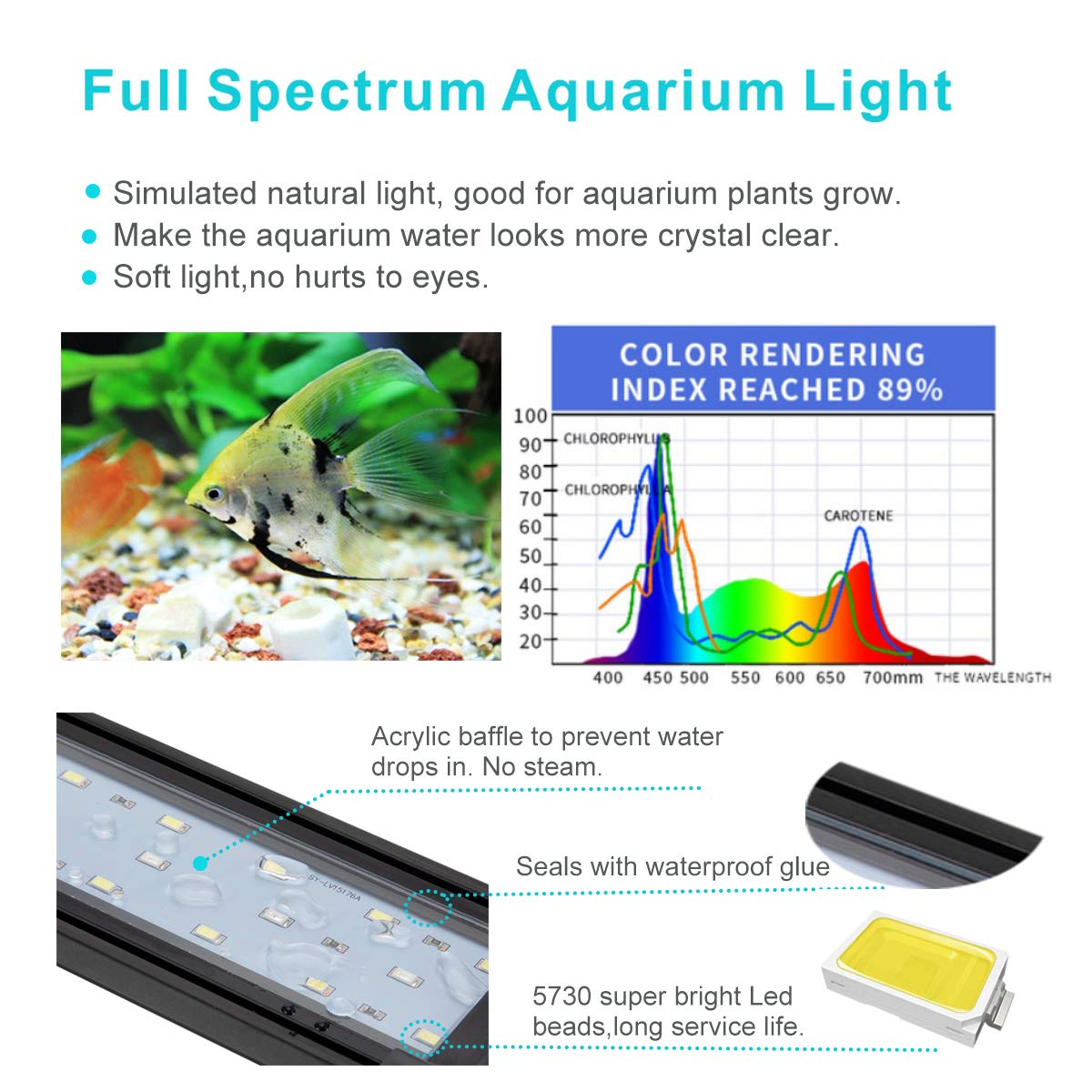 hygger 16W Full Spectrum Aquarium Light with Aluminum Alloy Shell Extendable Brackets
