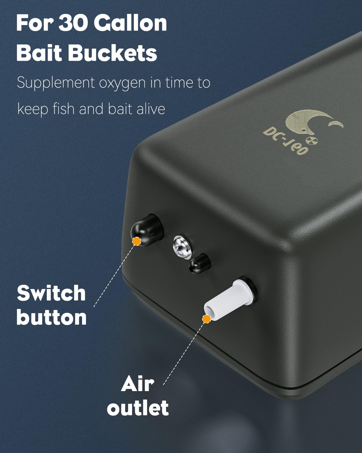 Pawfly Outdoor Live Bait Aerator 40 GPH Battery Air Pump for 30 Gallon Bait Bucket Portable Battery Powered Oxygen Pump for Fishing, Battery Not Included (Air Stone & Airline Tubing Inside Pump Body)