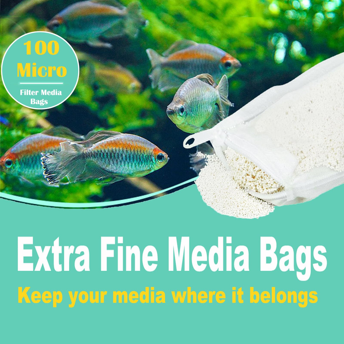 AQUANEAT Aquarium Filter Media Bags 15pcs Fish Tank Extra Fine 100 Micron Mesh Bags with Plastic Zipper for Activated Carbon (3" x 8")