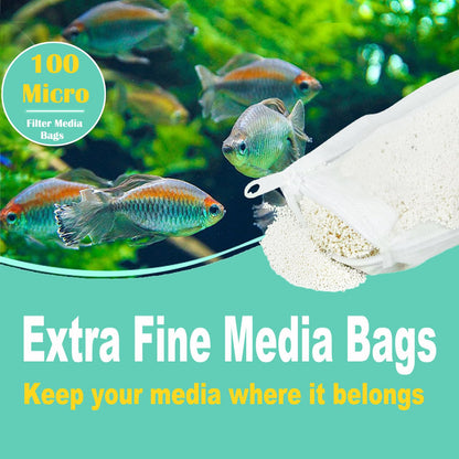 AQUANEAT Aquarium Filter Media Bags 15pcs Fish Tank Extra Fine 100 Micron Mesh Bags with Plastic Zipper for Activated Carbon (3" x 8")