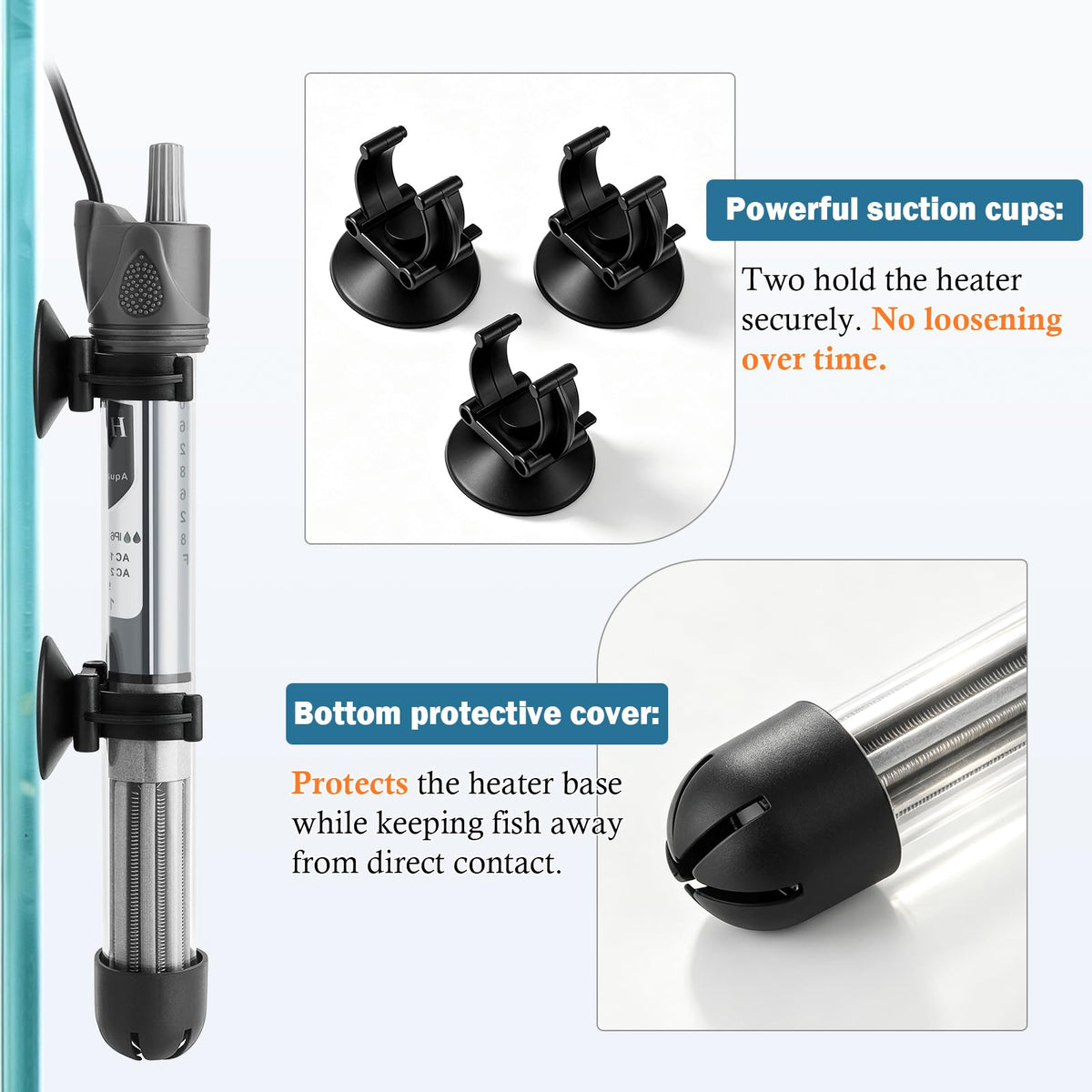 HITOP 25W Adjustable Aquarium Heater, Submersible Fish Tank Heater Thermostat with Suction Cups for 5-10Gal