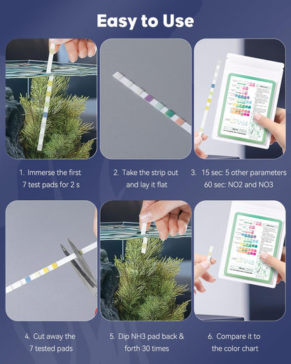 Pawfly 8 in 1 Aquarium Test Strips for pH Chlorine Nitrate Carbonate Hardness Total Alkalinity & Ammonia Water Quality Freshwater Saltwater Test Kit, 50 Strips Fish Tank Water Testing kit