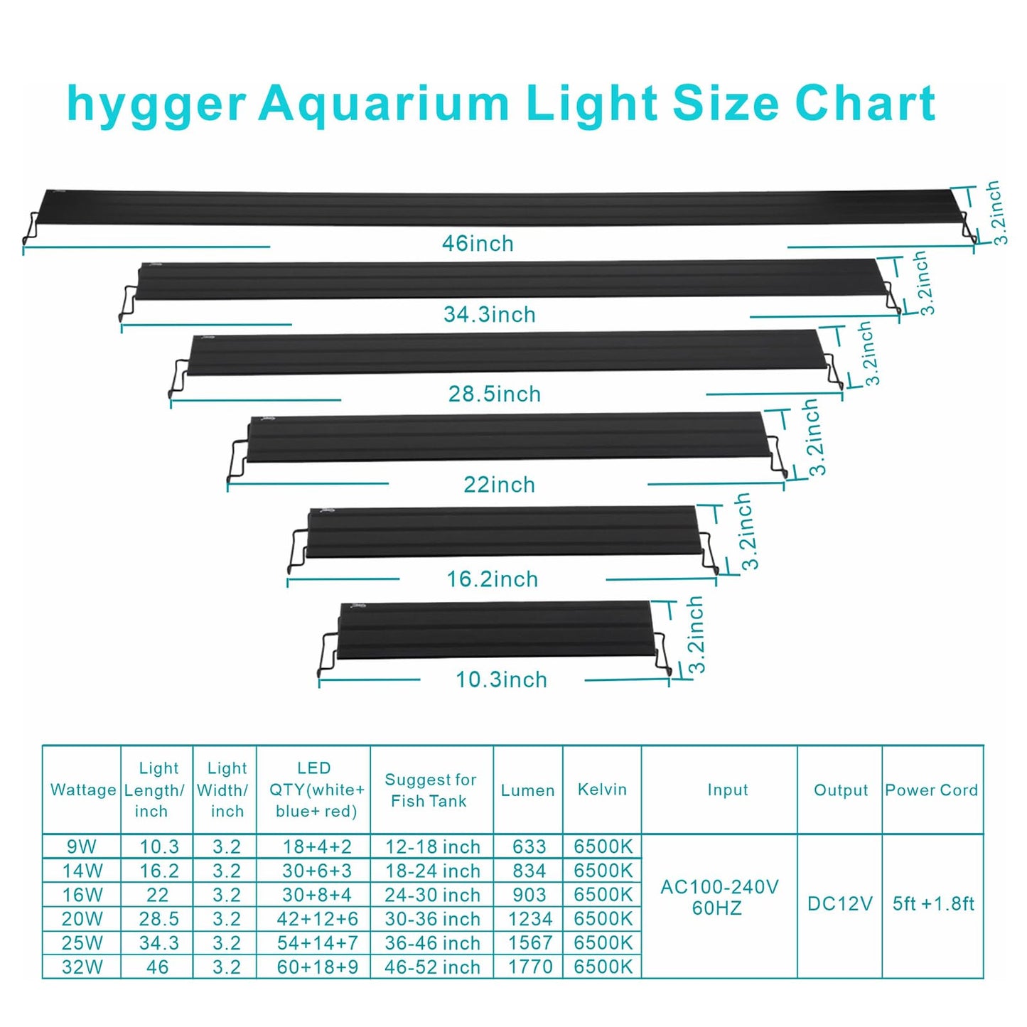 hygger 16W Full Spectrum Aquarium Light with Aluminum Alloy Shell Extendable Brackets