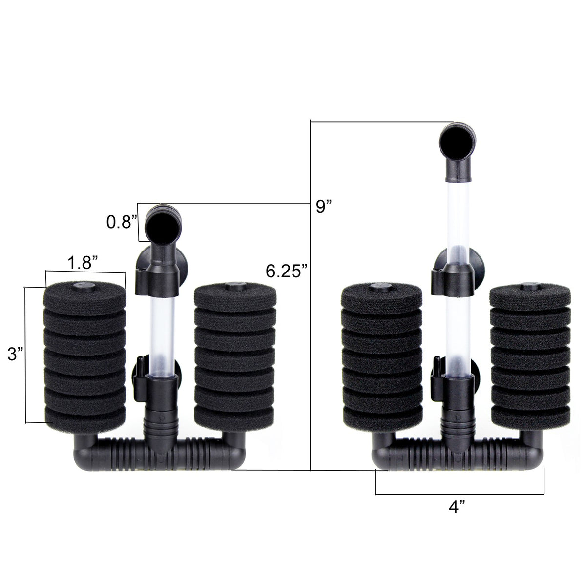AQUANEAT 4 Pack Double Bio Sponge Filter, for Fry, Betta, Shrimp, Nano, Aquarium Fish Tank