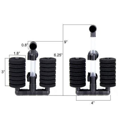 AQUANEAT 4 Pack Double Bio Sponge Filter, for Fry, Betta, Shrimp, Nano, Aquarium Fish Tank