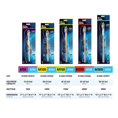 Fluval M 50-Watt Submersible Aquarium Heater for Fresh & Saltwater Tanks