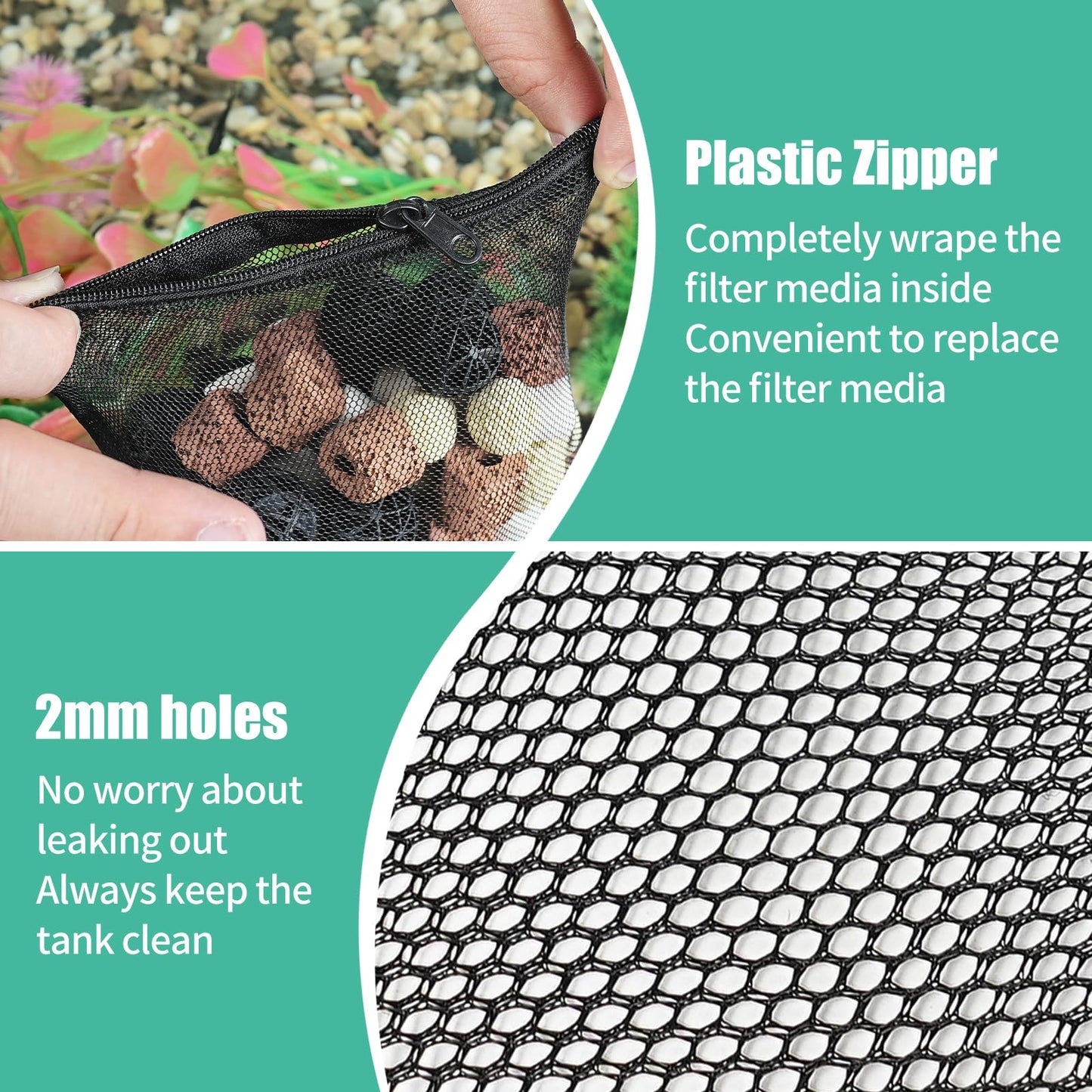 AQUANEAT 10pcs Aquarium Filter Media Bags, Fish Tank Coarse Mesh Bags with Plastic Zipper for Activated Carbon(5.5" x 8")