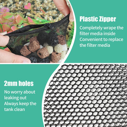 AQUANEAT 10pcs Aquarium Filter Media Bags, Fish Tank Coarse Mesh Bags with Plastic Zipper for Activated Carbon(5.5" x 8")