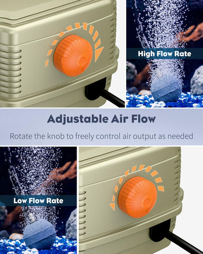 Pawfly Aquarium Air Pump 254 GPH Dual Outlets Fish Tank Air Pump for Tanks up to 300 Gallons Adjustable Quiet Oxygen Pump Fish Tank Aerator with Airline Tubing and Check Valves