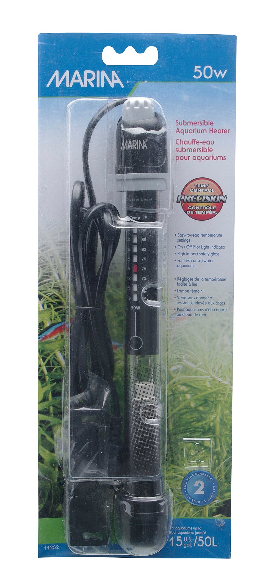 Marina Submersible Heater for Aquarium, 50-watt