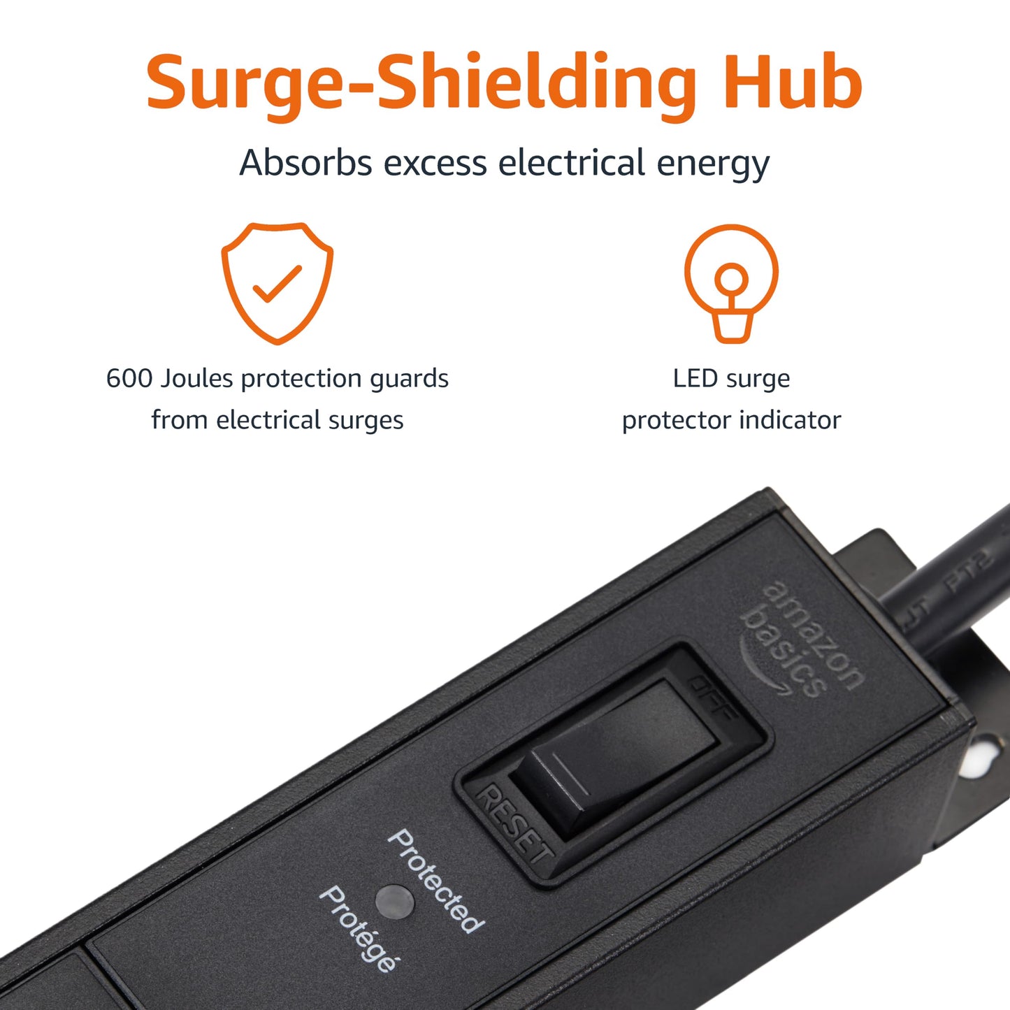 Amazon Basics Surge Protector Power Strip, 16-Outlet, Heavy Duty, Metal, 600 Joules, 6ft Extension Cord, Wide Spaced, Mountable, Black